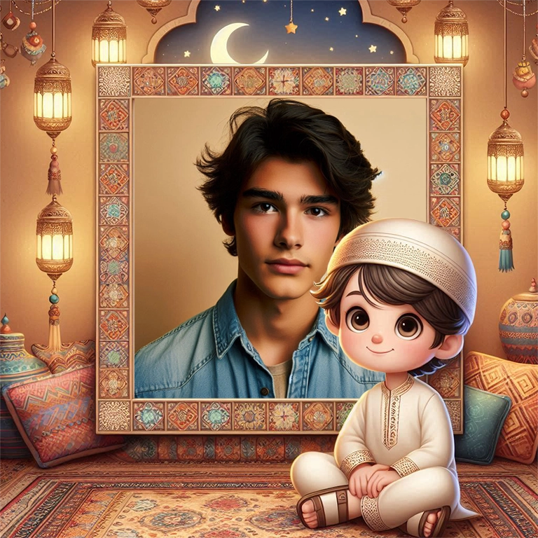 Personalize Photos with Ramadan-Themed Cartoon Boy Frame