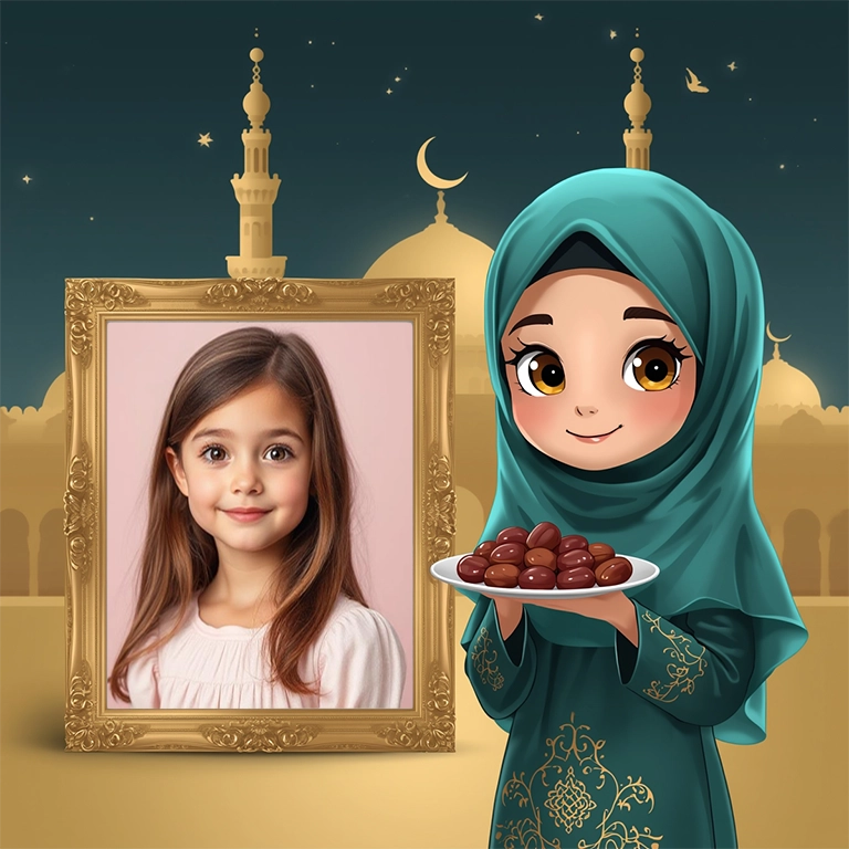 Personalize Photos with a Delightful Cartoon Hijab Frame