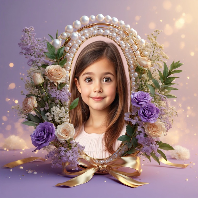 Elevate Your Photos with a Chic Pearl Oval Frame Surrounded by Roses