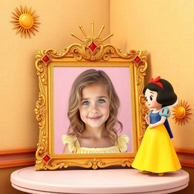 Add Your Photo to a Regal Gold Frame with Snow White Charm