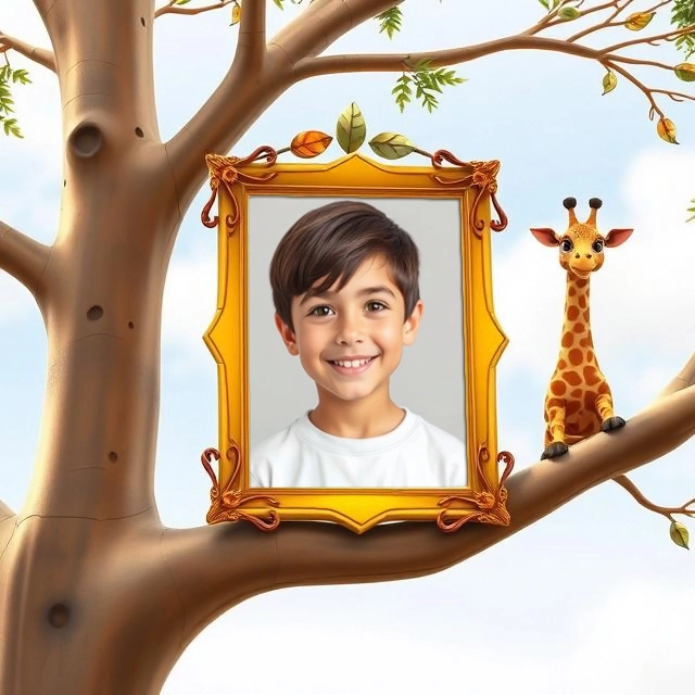 Enchant Your Memories with a Giraffe and Golden Frame