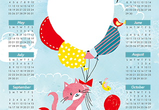 Calendar2018 Cat mouse and balloons photo frame