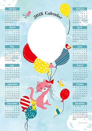 Calendar2018 Cat mouse and balloons photo frame - Calendar2018 Cat mouse and balloons photo frame