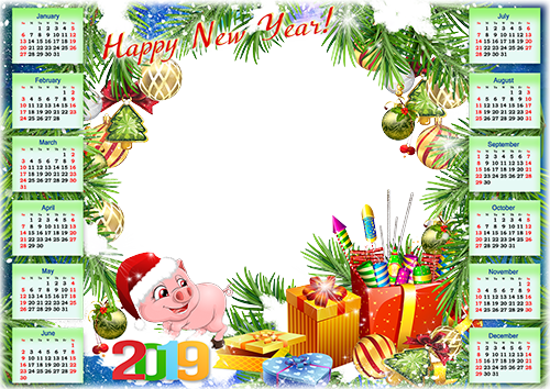 Calendar2019 Piggy and gift boxes photo frame - Calendar2019 Piggy and gift boxes photo frame