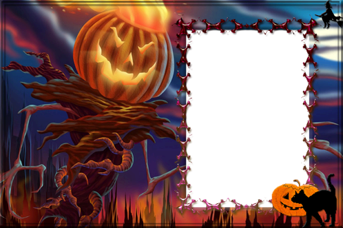 Halloween frame with a witch sitting on a pumpkin photo frame - Halloween frame with a witch sitting on a pumpkin photo frame